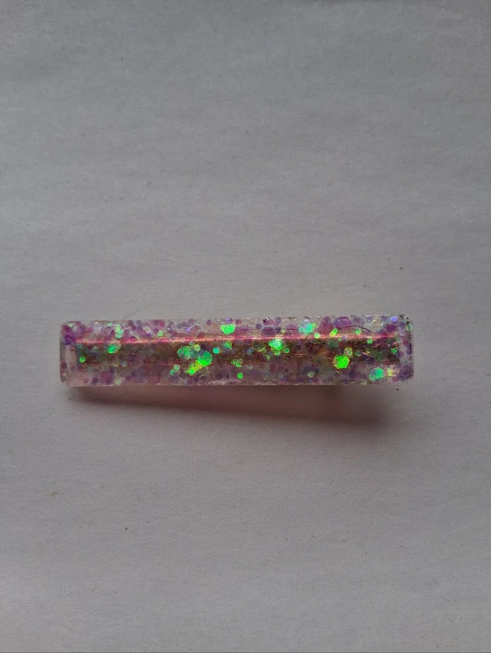5/$25 Hand Crafted Iridescent Pink & Green Glitter Resin Barrette